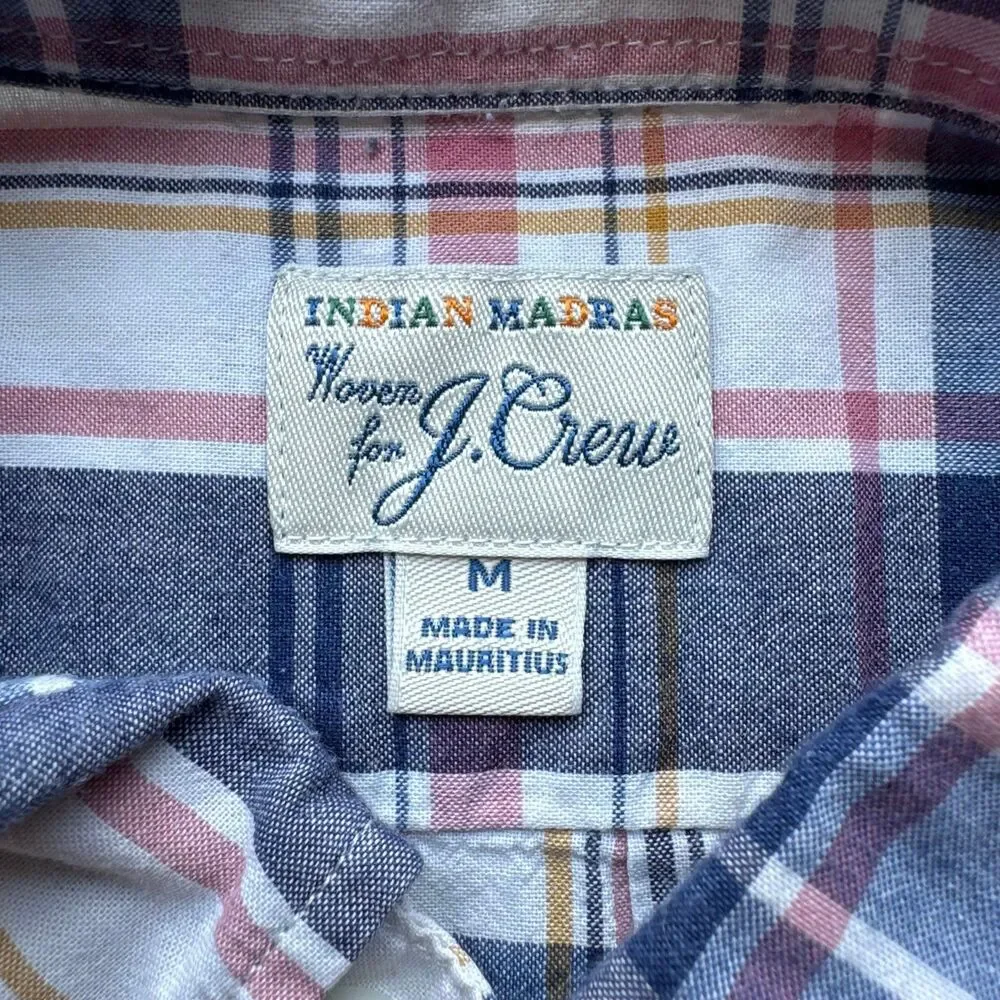 J. Crew Indian Madras Short Sleeve Button Down Plaid Flannel Shirt